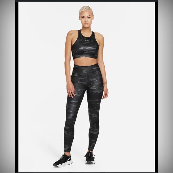 Nike One Tight Fit Shiny Camo Dri-Fit Sports Bra & Leggings Set L - Picture 1 of 12